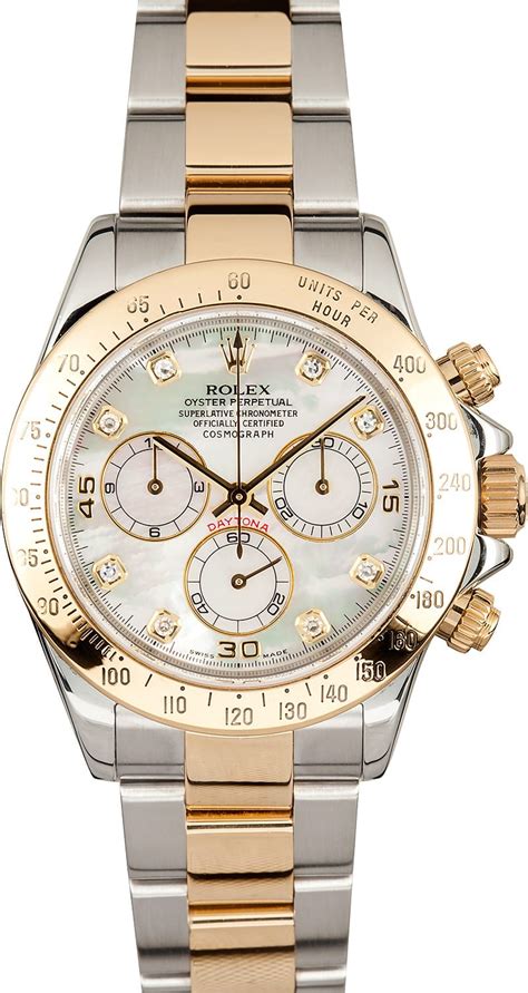 rolex daytona mother of pearl dial with diamonds|two tone daytona white dial.